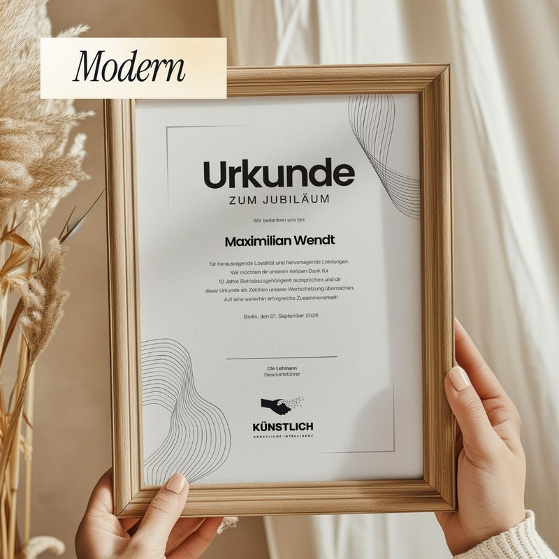 Urkunde zum Mitarbeiterjubiläum – Moderne Canva Vorlage für Unternehmen