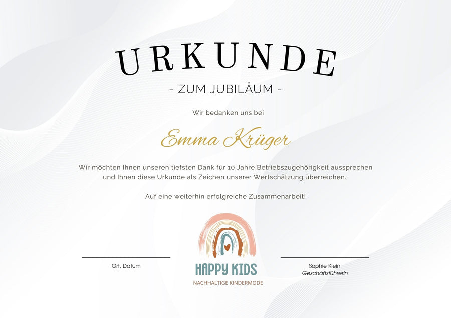 So könnte Ihre Urkunde bearbeitet aussehen.