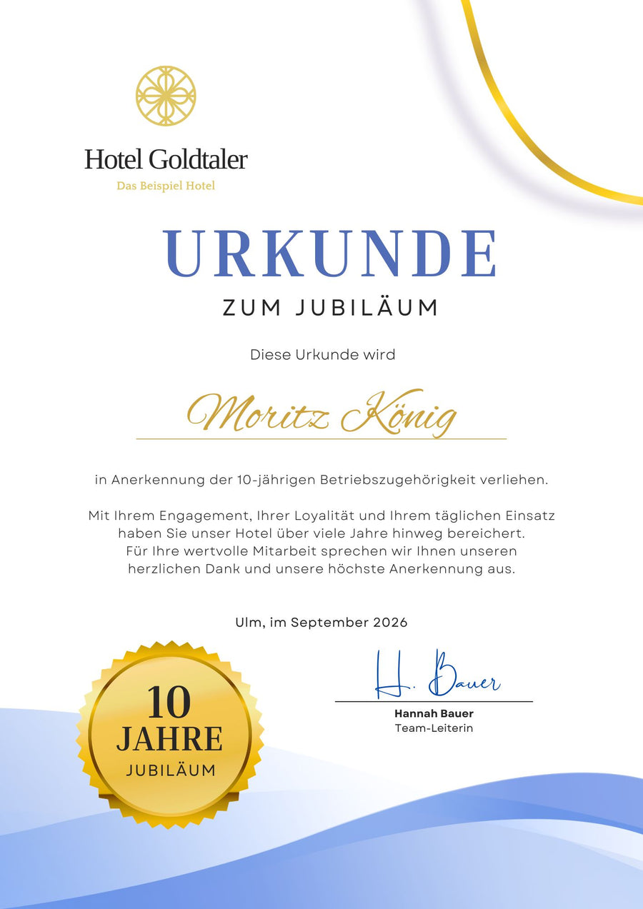 So könnte Ihre Urkunde bearbeitet aussehen.