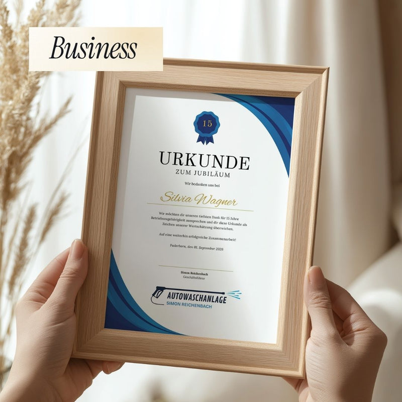 Urkunde zum Mitarbeiterjubiläum – Business Canva Vorlage für Unternehmen