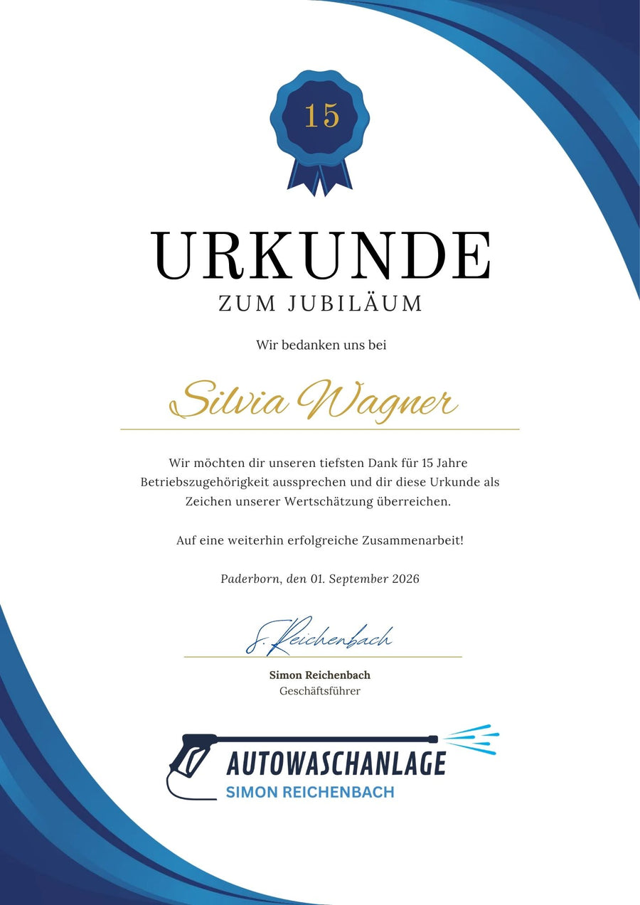 So könnte Ihre Urkunde bearbeitet aussehen.