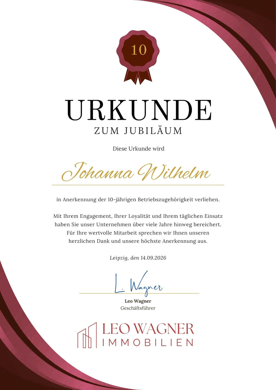So könnte Ihre Urkunde bearbeitet aussehen.