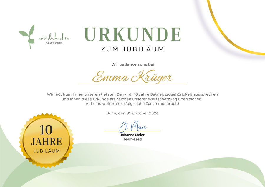 So könnte Ihre Urkunde bearbeitet aussehen.