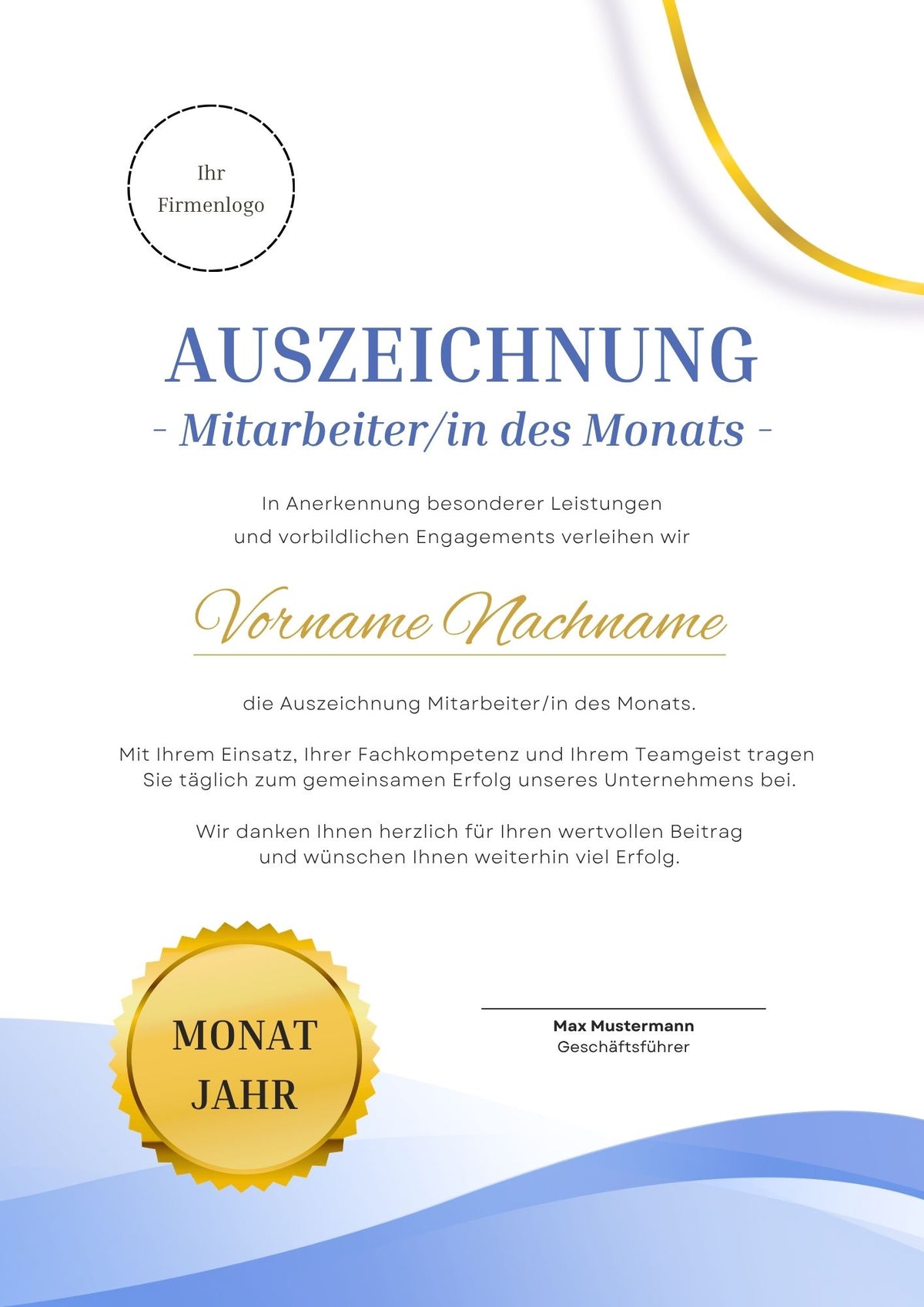 Mitarbeiter des Monats Urkunde | Premium Canva-Vorlage