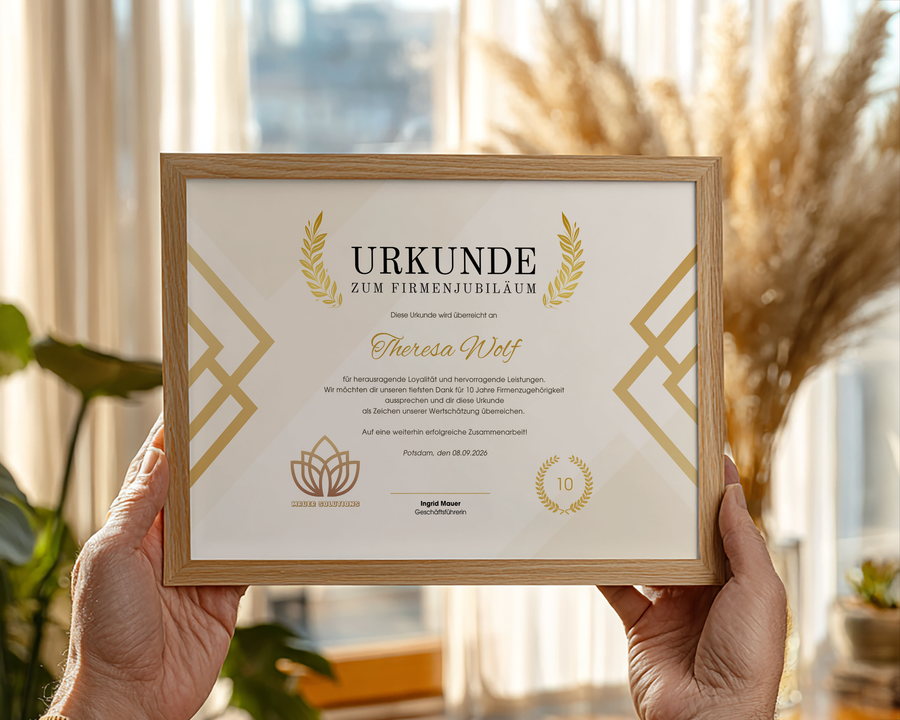 So könnte Ihre Urkunde bearbeitet aussehen.