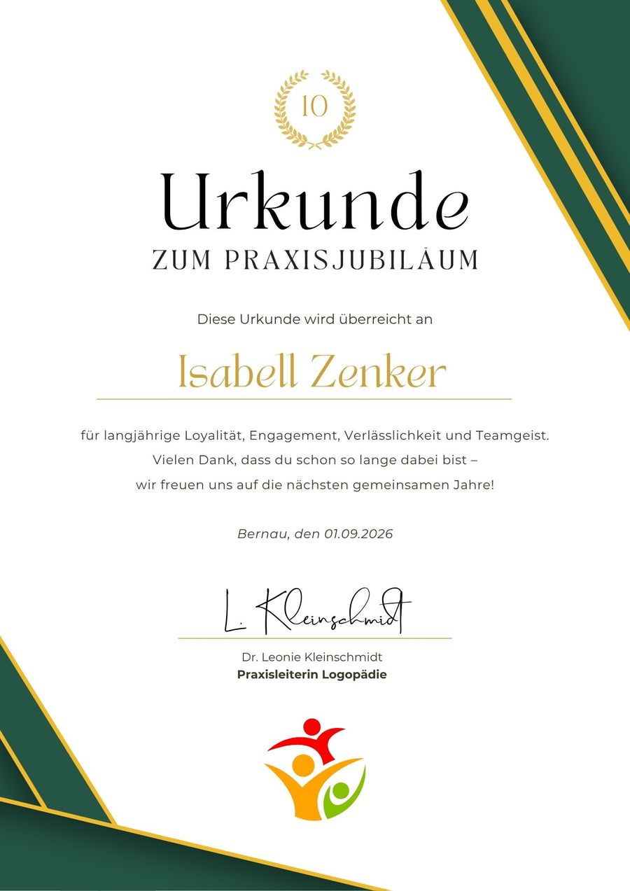 So könnte Ihre Urkunde bearbeitet aussehen.