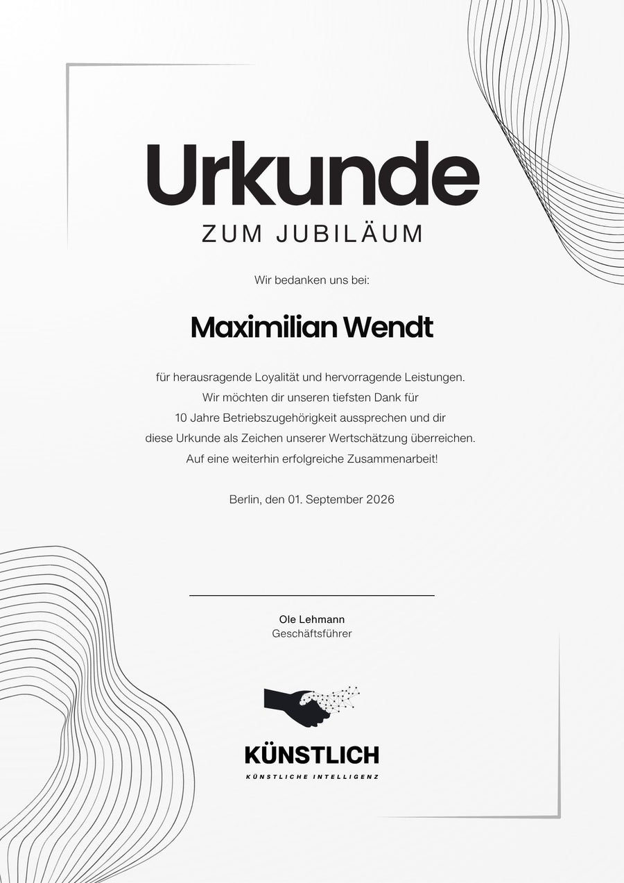 So könnte Ihre Urkunde bearbeitet aussehen.