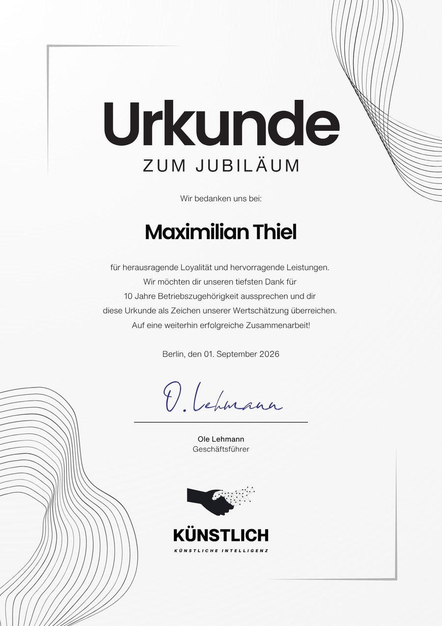 So könnte Ihre Urkunde bearbeitet aussehen.