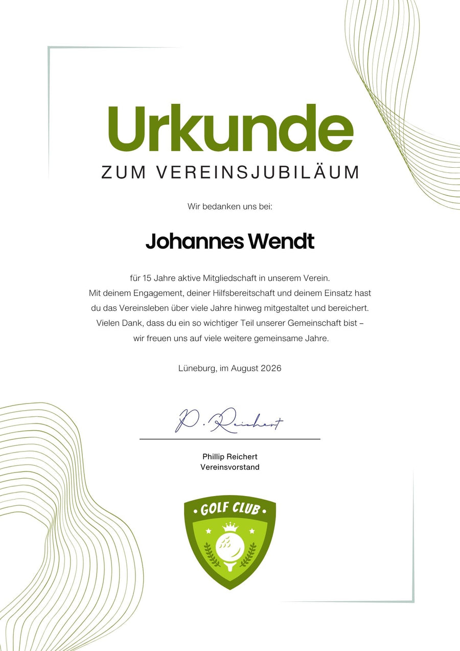 So könnte Ihre Urkunde bearbeitet aussehen.