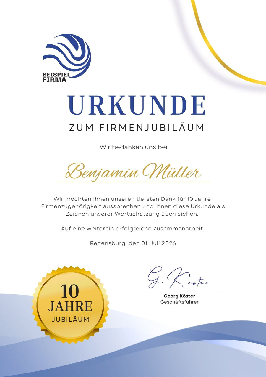 Urkunde zum Firmenjubiläum im Premium-Design