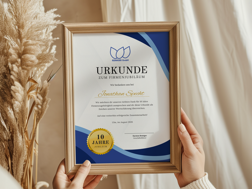 Urkunde Firmenjubiläum 20 Jahre Vorlage