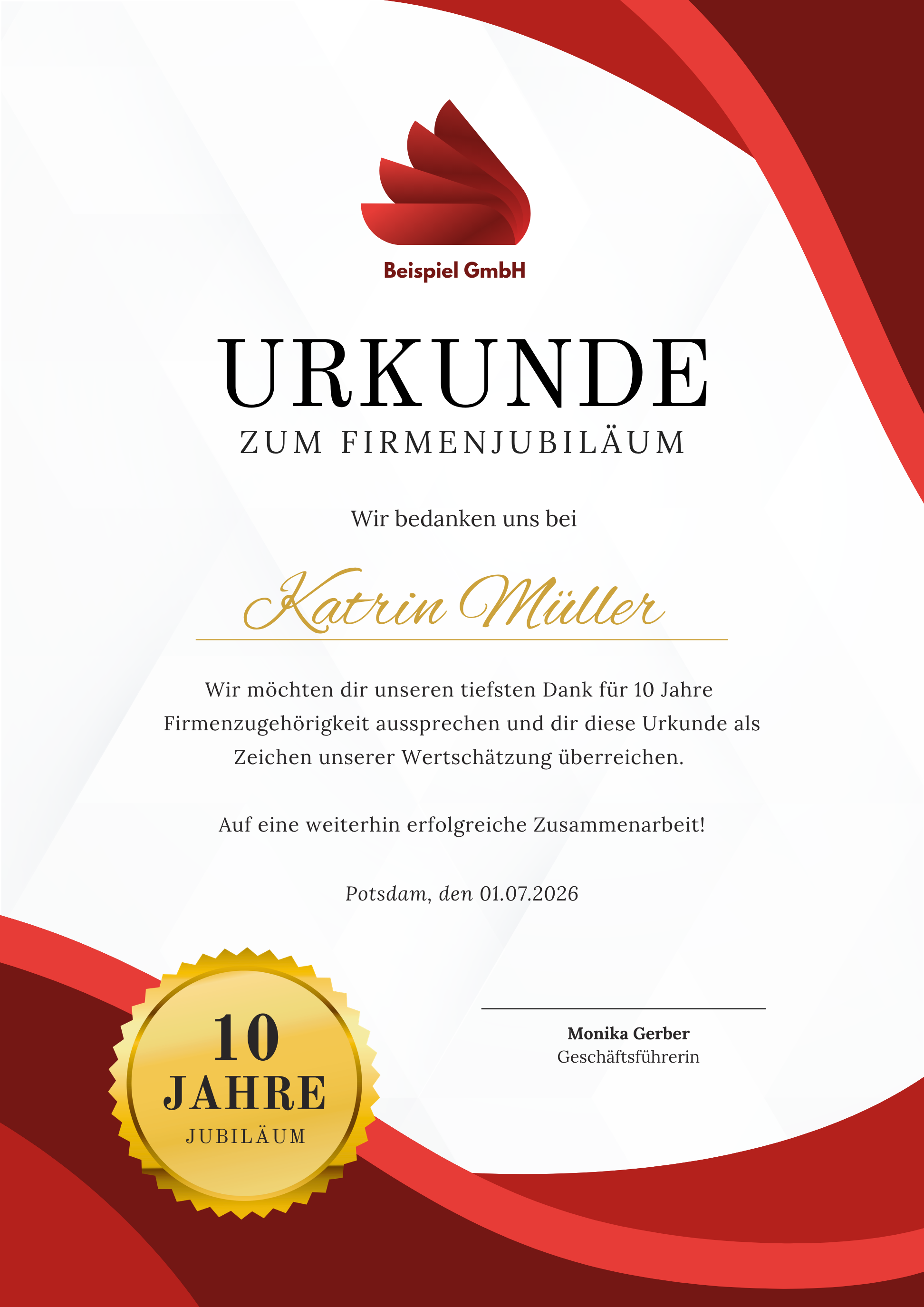 Urkunde 10 Jahre Praxisjubiläum
