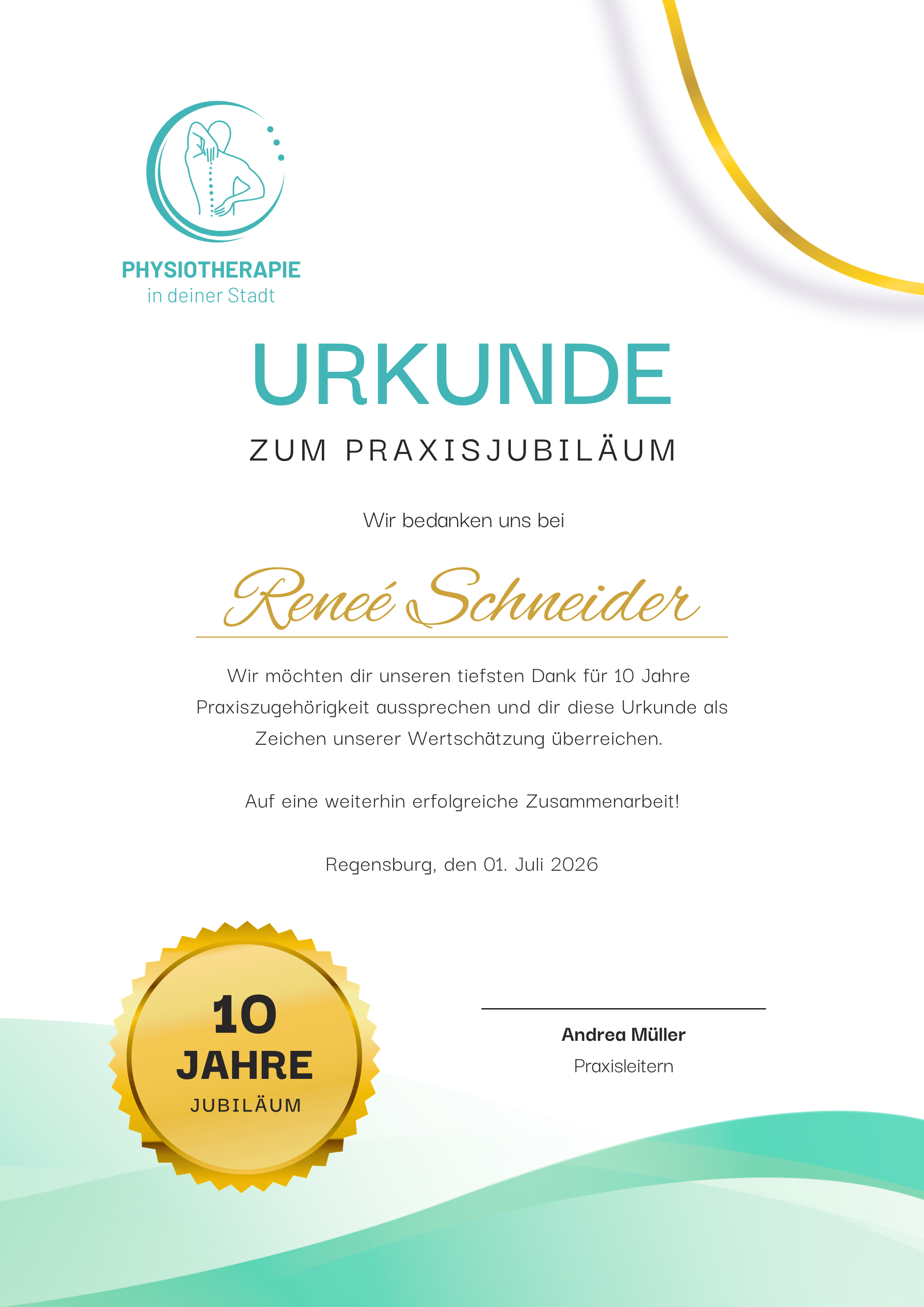 Urkunde 10 Jahre Firmenjubiläum